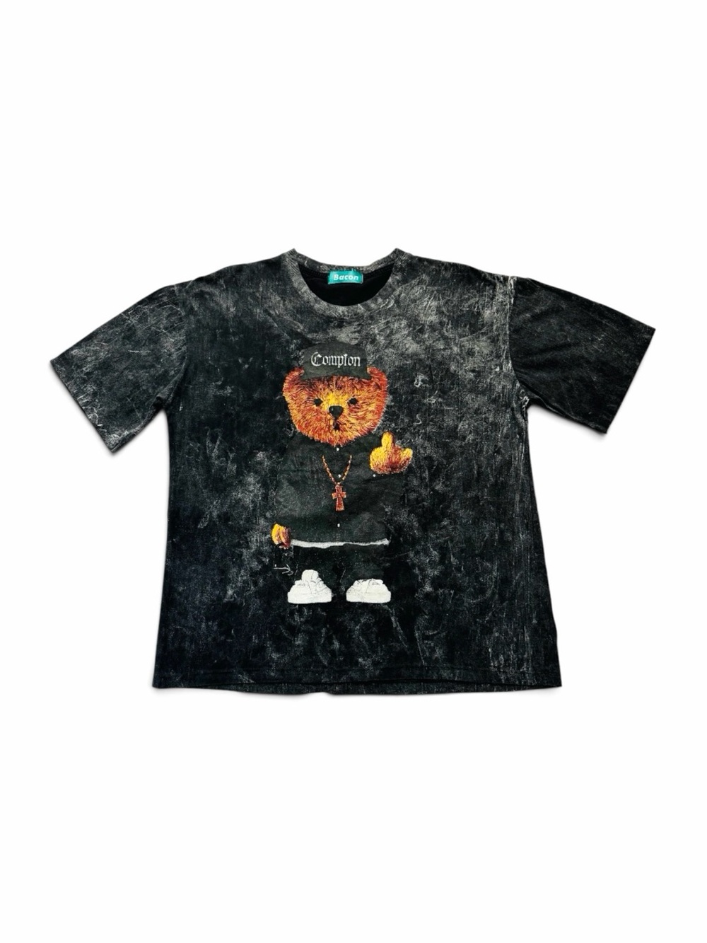 ★ Bacon Streetwear Grunge Acid Wash Casual Fashion Forward T-shirt Dark Gray L ★